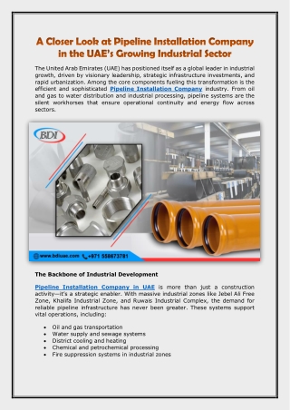 A Closer Look at Pipeline Installation Company in the UAE’s Growing Industrial Sector
