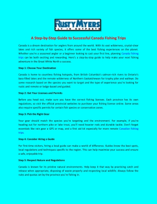 A Step-by-Step Guide to Successful Canada Fishing Trips