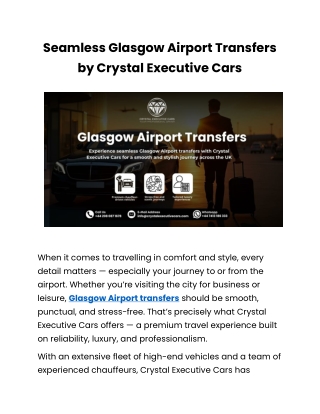 Effortless Glasgow Airport Transfers with Crystal Cars