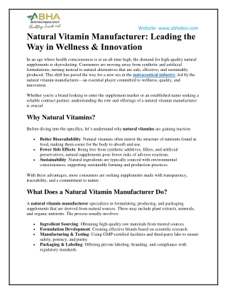 Natural Vitamin Manufacturer