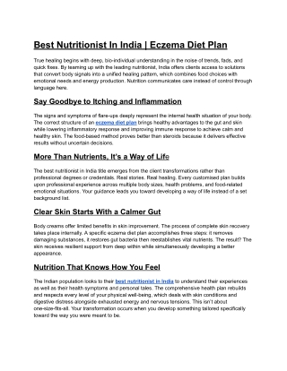 Best Nutritionist In India Eczema Diet Plan