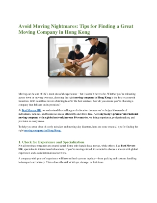 Avoid Moving Nightmares Tips for Finding a Great Moving Company in Hong Kong