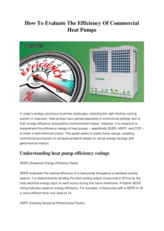 How To Evaluate The Efficiency Of Commercial Heat Pumps