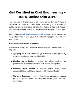 Get Certified in Civil Engineering – 100% Online with AIPU (1)