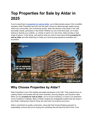 Your Ultimate Guide to the List of Properties for Sale by Aldar