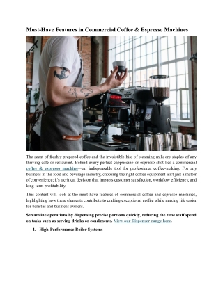 Must-Have Features in Commercial Coffee & Espresso Machines