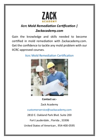 Iicrc Mold Remediation Certification  Zackacademy.com