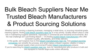 Bulk Bleach Suppliers Near Me Trusted Bleach Manufacturers & Product Sourcing Solutions