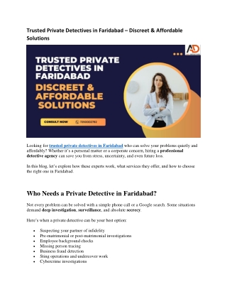 Trusted Private Detectives in Faridabad Discreet & Affordable Solutions
