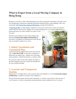 What to Expect from a Local Moving Company in Hong Kong