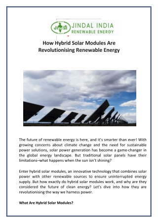 How Hybrid Solar Modules Are Revolutionizing Renewable Energy