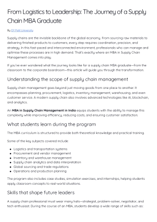 From Logistics to Leadership The Journey of a Supply Chain MBA Graduate