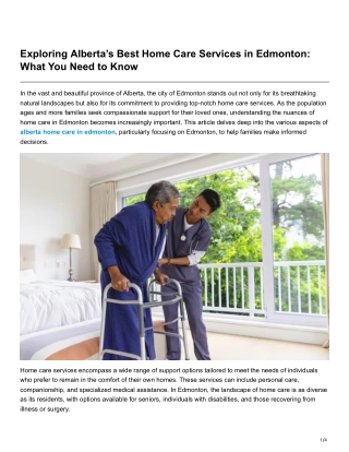 Exploring Albertas Best Home Care Services in Edmonton What You Need to Know