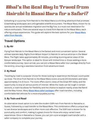 What's the Best Way to Travel from Nairobi to Masai Mara for a Safari