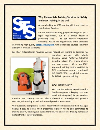 Why Choose Safe Training Services for Safety and IPAF Training in the UK