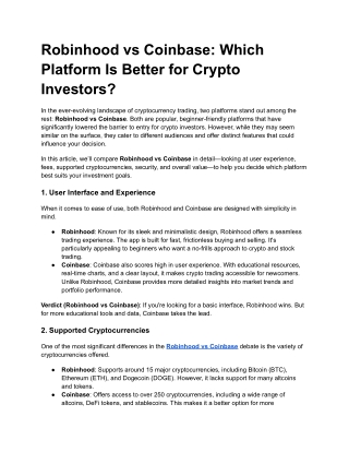 Robinhood vs Coinbase: Which Crypto Platform Is Right for You?