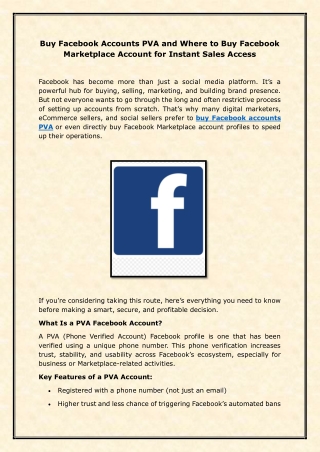 Buy Facebook Accounts PVA and Where to Buy Facebook Marketplace Account for Instant Sales Access