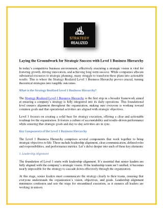 Laying the Groundwork for Strategic Success with Level 1 Business Hierarchy