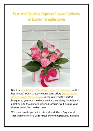 Fast and Reliable Express Flower Delivery in Lower Templestowe