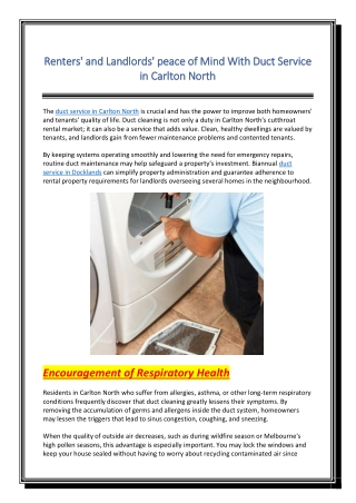 Renters' and Landlords' peace of Mind With Duct Service in Carlton North