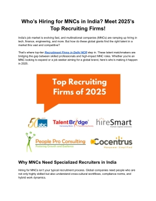 Who’s Hiring for MNCs in India? Meet 2025’s Top Recruiting Firms!