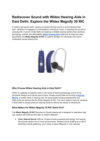 Sound with Widex Hearing Aids in East Delhi