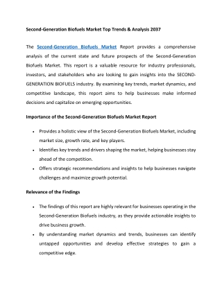 second generation biofuels market top trends