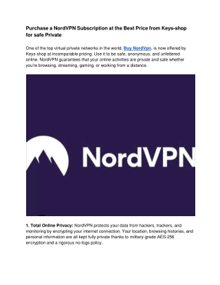 Purchase a NordVPN Subscription at the Best Price from Keys-shop for safe Private