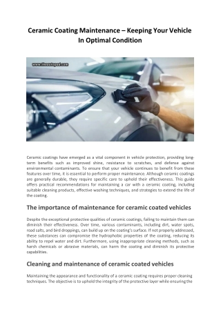 Ceramic Coating Maintenance – Keeping Your Vehicle In Optimal Condition