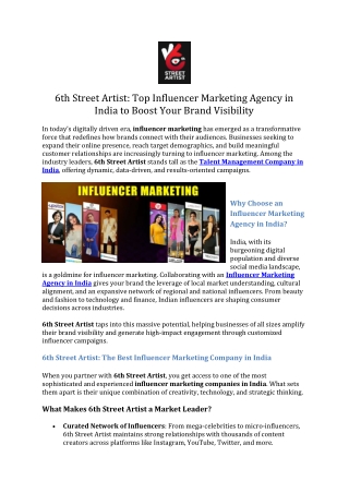 6th Street Artist -Top Influencer Marketing Agency in India to Boost Your Brand Visibility