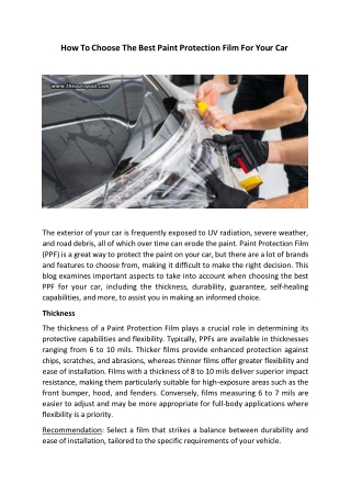 How To Choose The Best Paint Protection Film For Your Car