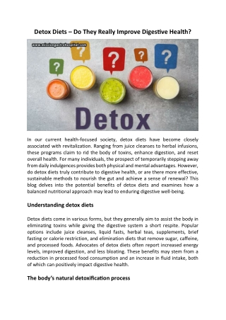 Detox Diets – Do They Really Improve Digestive Health