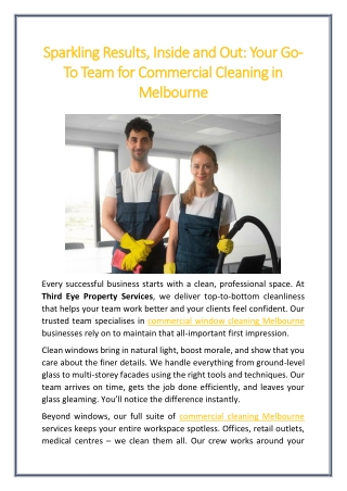Sparkling Results, Inside and Out Your Go-To Team for Commercial Cleaning in Melbourne