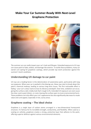 Make Your Car Summer-Ready With Next-Level Graphene Protection