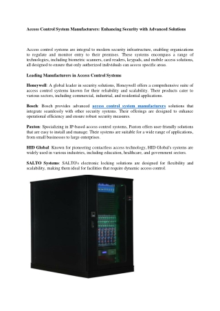 Access Control System Manufacturers: Enhancing Security with Advanced Solutions