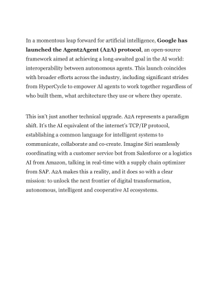 Google Launches A2A as HyperCycle Advances AI Agent Interoperability