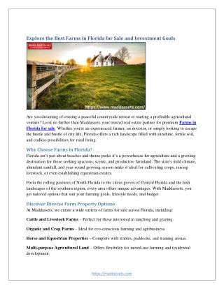 Explore the Best Farms in Florida for Sale and Investment Goals