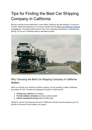 Tips for Finding the Best Car Shipping Company in California