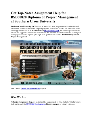 Get Top-Notch Assignment Help for BSB50820 Diploma of Project Management at Southern Cross University