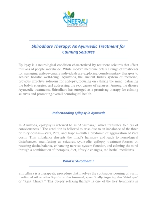 Shirodhara Therapy An Ayurvedic Treatment for Calming Seizures