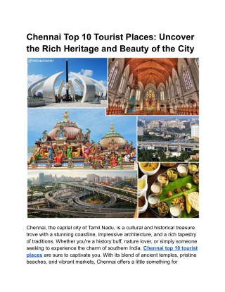 Chennai Top 10 Tourist Places: Uncover the Rich Heritage and Beauty of the City