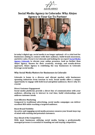 Social Media Agency in Colorado Why Alejos Agency is Your Go-To Partner
