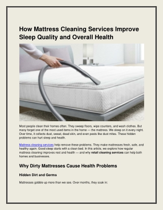 How Mattress Cleaning Services Improve Sleep Quality and Overall Health.