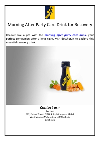 Morning After Party Care Drink for Recovery
