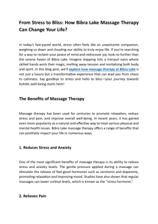 From Stress to Bliss How Bibra Lake Massage Therapy Can Change Your Life