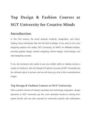 Top Design & Fashion Courses at SGT University for Creative Minds