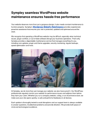 Sympley seamless WordPress website maintenance ensures hassle-free performance