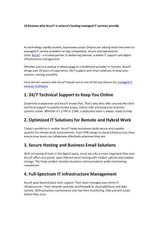 10 Reasons why AccuIT is ontario’s leading managed IT services provider