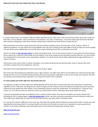 Approval for Fast Cash Loans Online Only Takes a Few Minutes