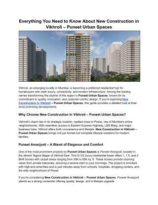 Everything You Need to Know About New Construction in Vikhroli – Puneet Urban Spaces